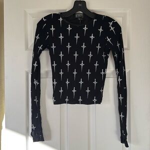 Lip Service dagger mesh sheer crop top, size S